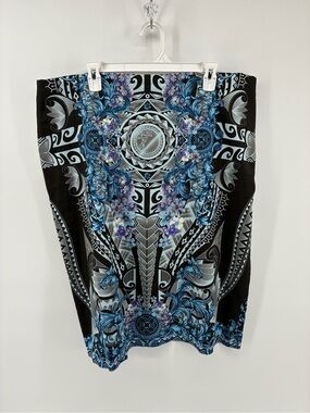 Versace Jeans Couture Black and Blue Ornate Pencil Skirt